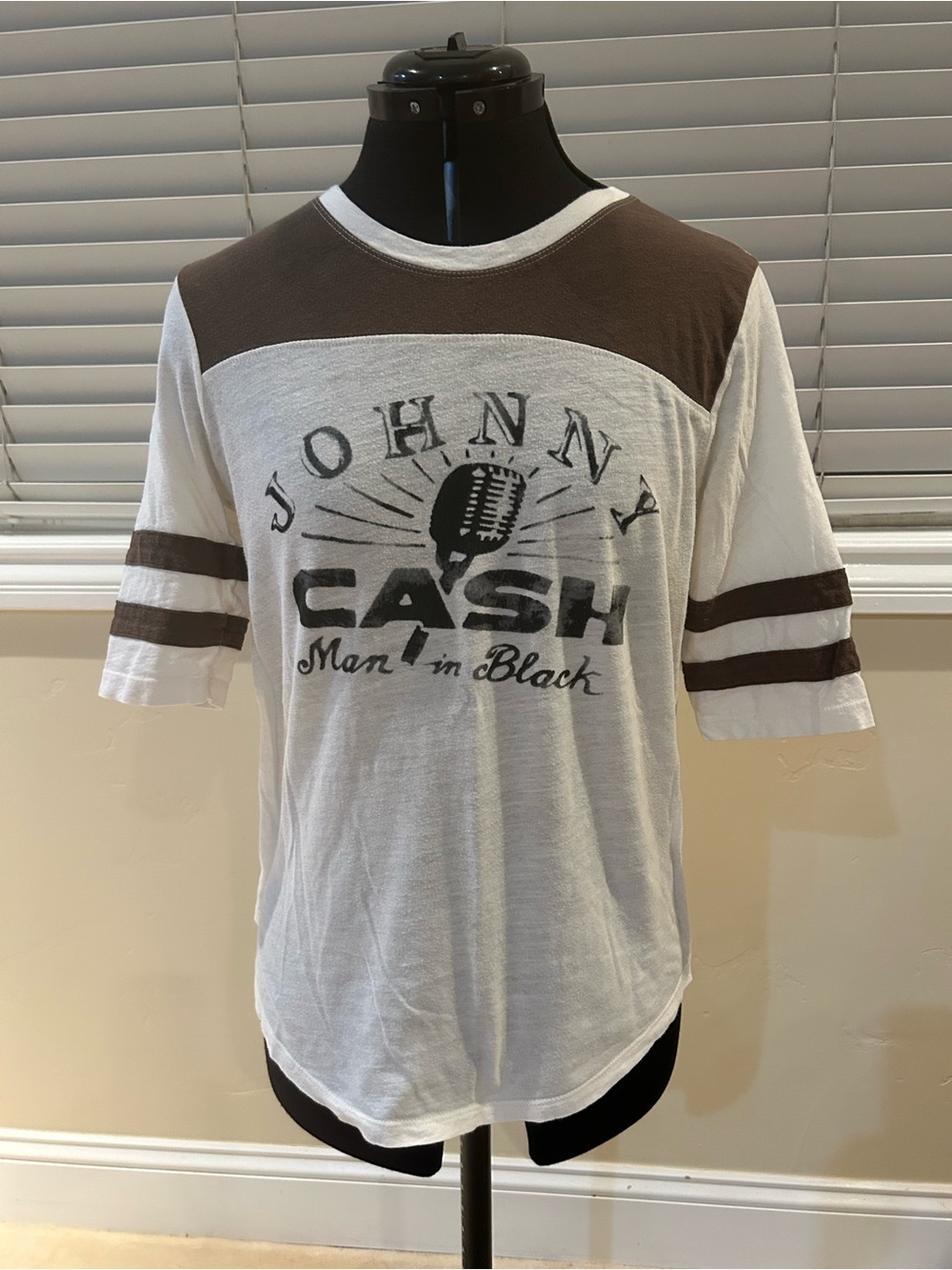 Lucky Brand White & Brown Johnny Cash Graphic Ringer Tee